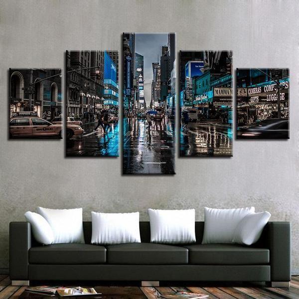City Street Car Night Scene Nature Canvas Wall Art