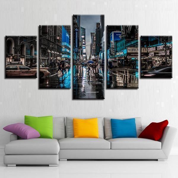 City Street Car Night Scene Nature Canvas Wall Art