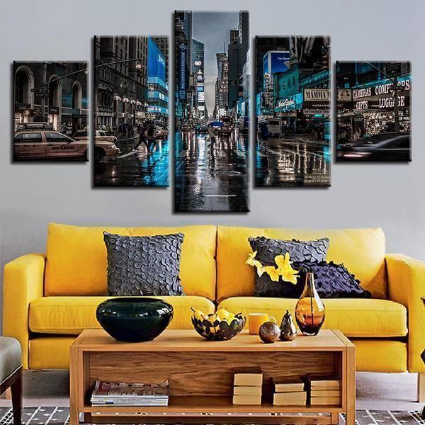 City Street Car Night Scene Nature Canvas Wall Art