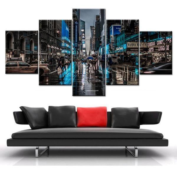 City Street Car Night Scene Nature Canvas Wall Art