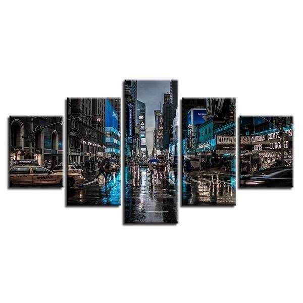 City Street Car Night Scene Nature Canvas Wall Art