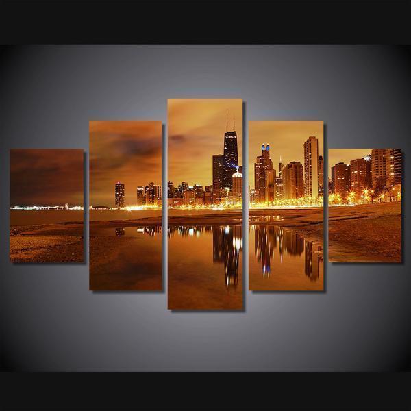 Cityscape Sunset Chicago Evening Nature Canvas Wall Art