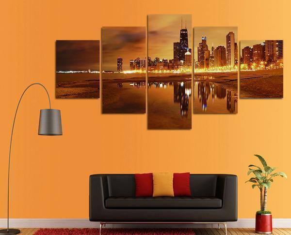 Cityscape Sunset Chicago Evening Nature Canvas Wall Art