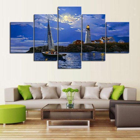 Clear Sailing Lighthouse Nature Canvas Wall Art