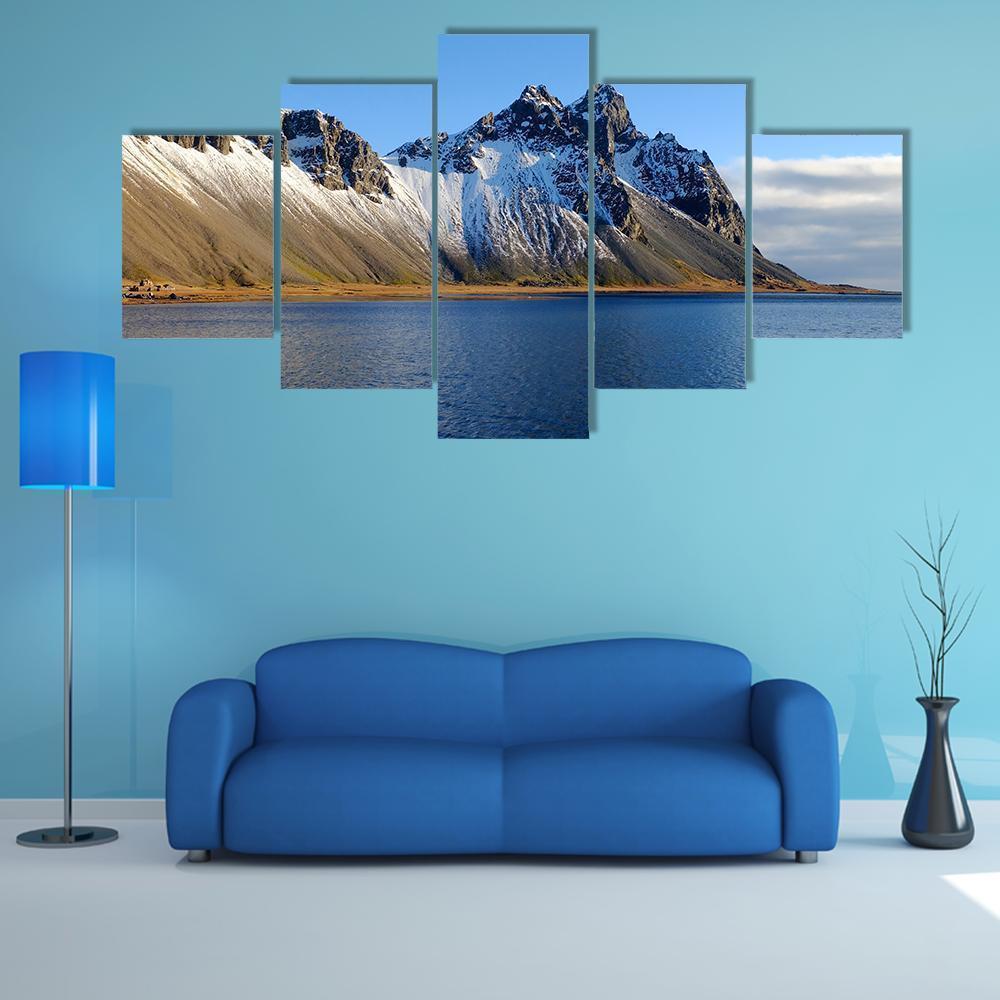 Cliff Beside Lake In Iceland Nature Canvas Wall Art