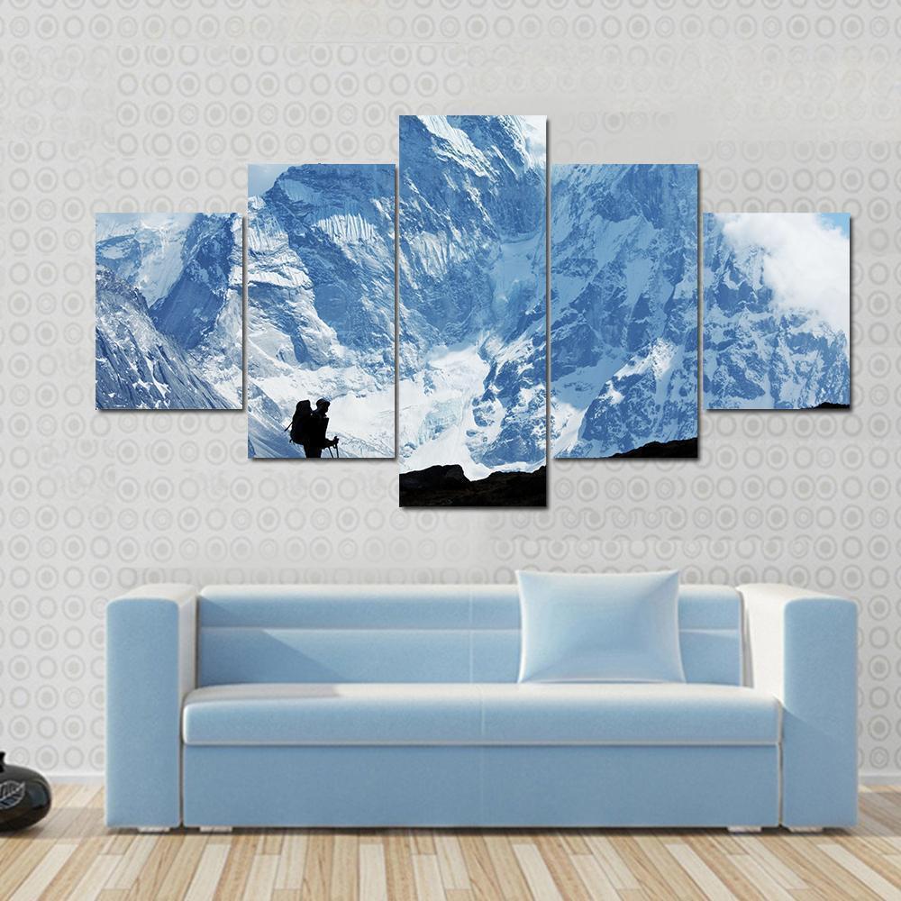 Climber In Himalayan Mountain Nature Canvas Wall Art