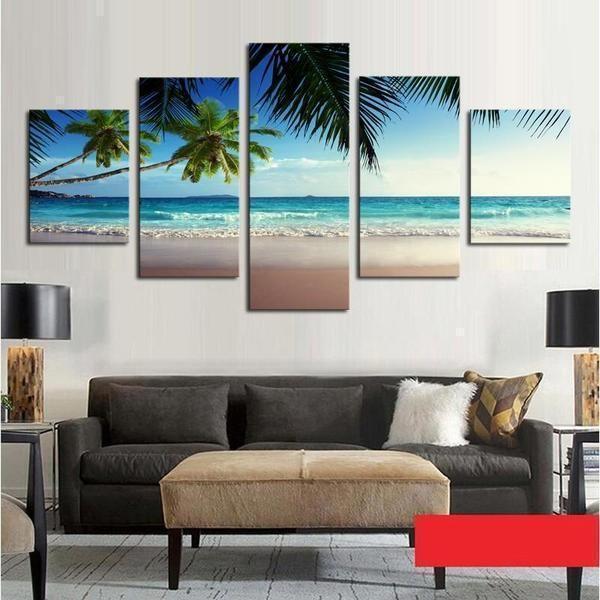 Coconut Trees At The Beach Nature Canvas Wall Art