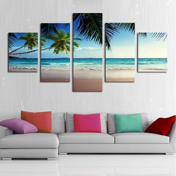 Coconut Trees At The Beach Nature Canvas Wall Art