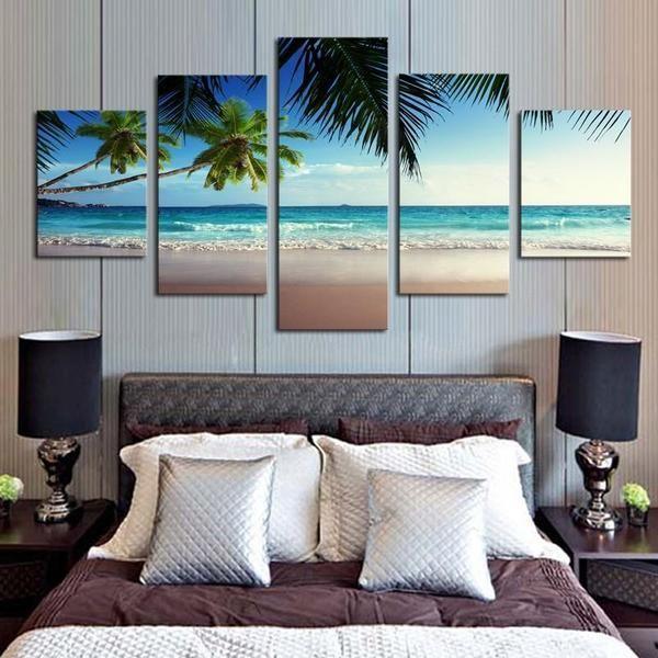 Coconut Trees At The Beach Nature Canvas Wall Art