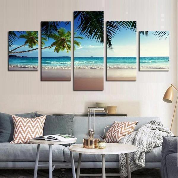 Coconut Trees At The Beach Nature Canvas Wall Art