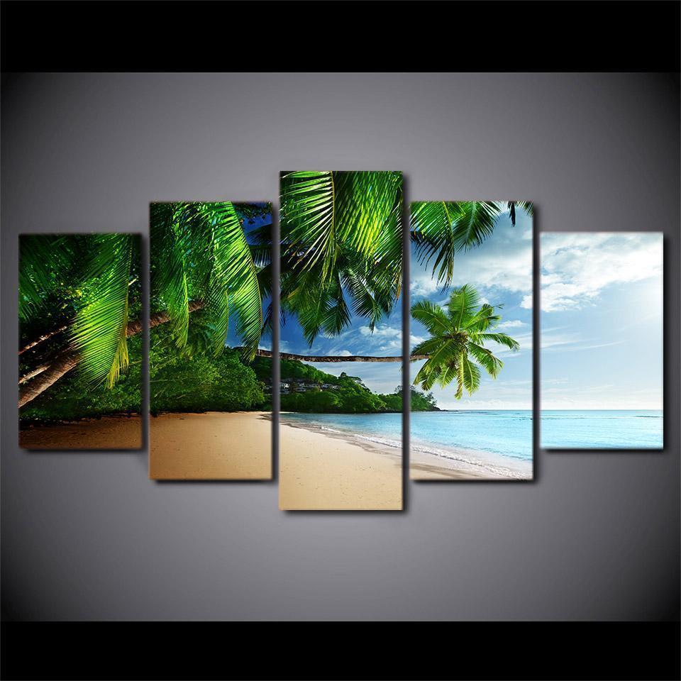 Coconut Trees On The Beach Beach Canvas Wall Art