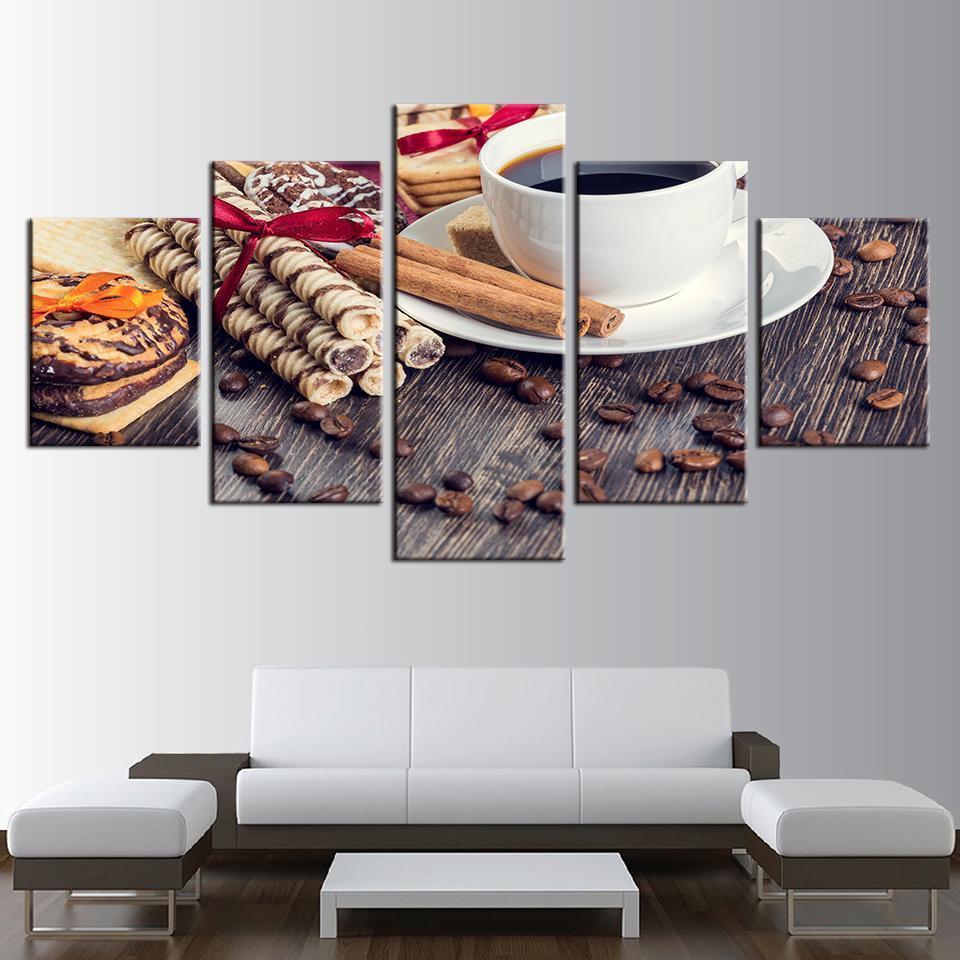 Coffee Bean Cup Kitchen Food Coffee Dessert House Nature Canvas Wall Art