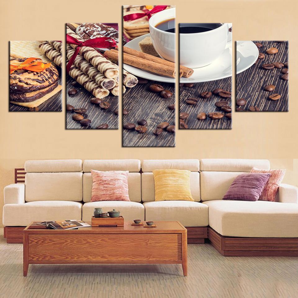Coffee Bean Cup Kitchen Food Coffee Dessert House Nature Canvas Wall Art