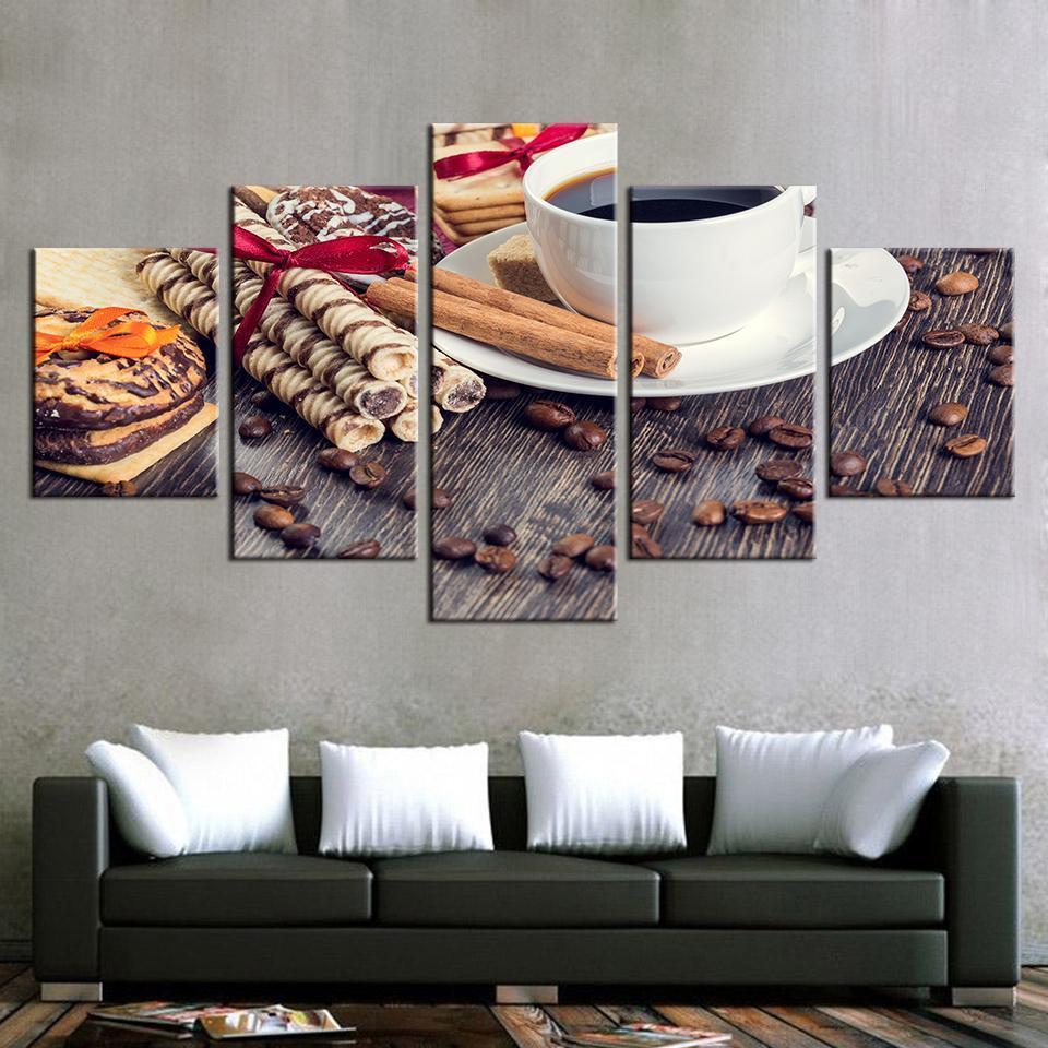 Coffee Bean Cup Kitchen Food Coffee Dessert House Nature Canvas Wall Art