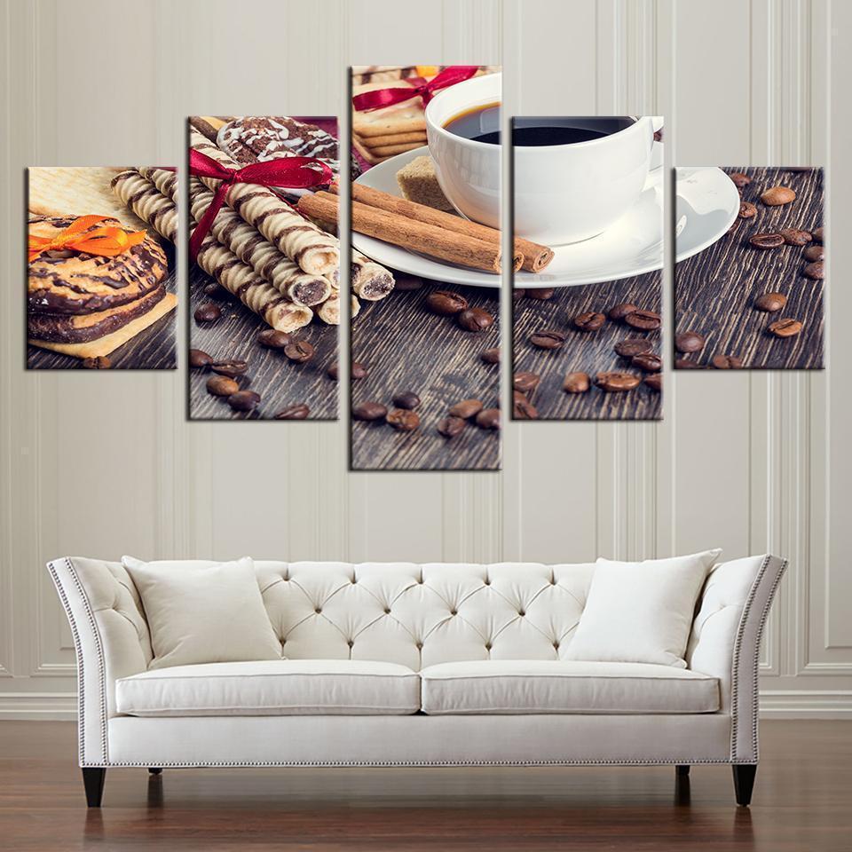 Coffee Bean Cup Kitchen Food Coffee Dessert House Nature Canvas Wall Art