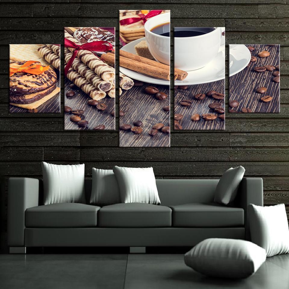 Coffee Bean Cup Kitchen Food Coffee Dessert House Nature Canvas Wall Art