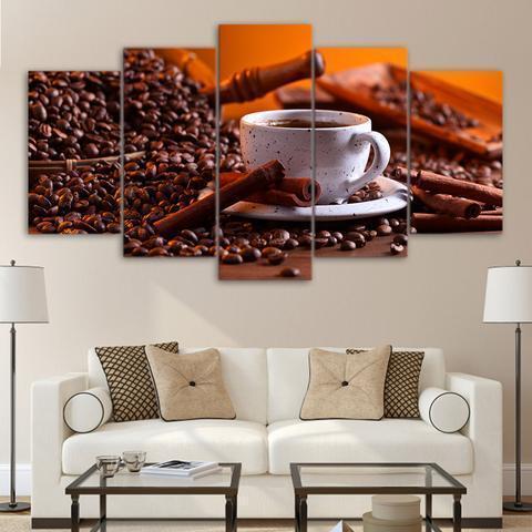 Coffee Beans And Coffee Nature Canvas Wall Art