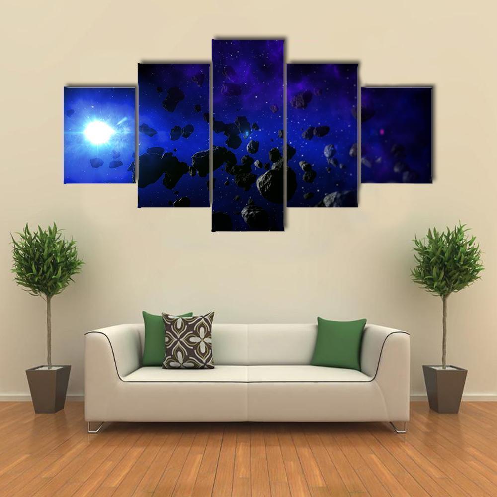 Cold Star With The Flying Asteroids Space Canvas Wall Art