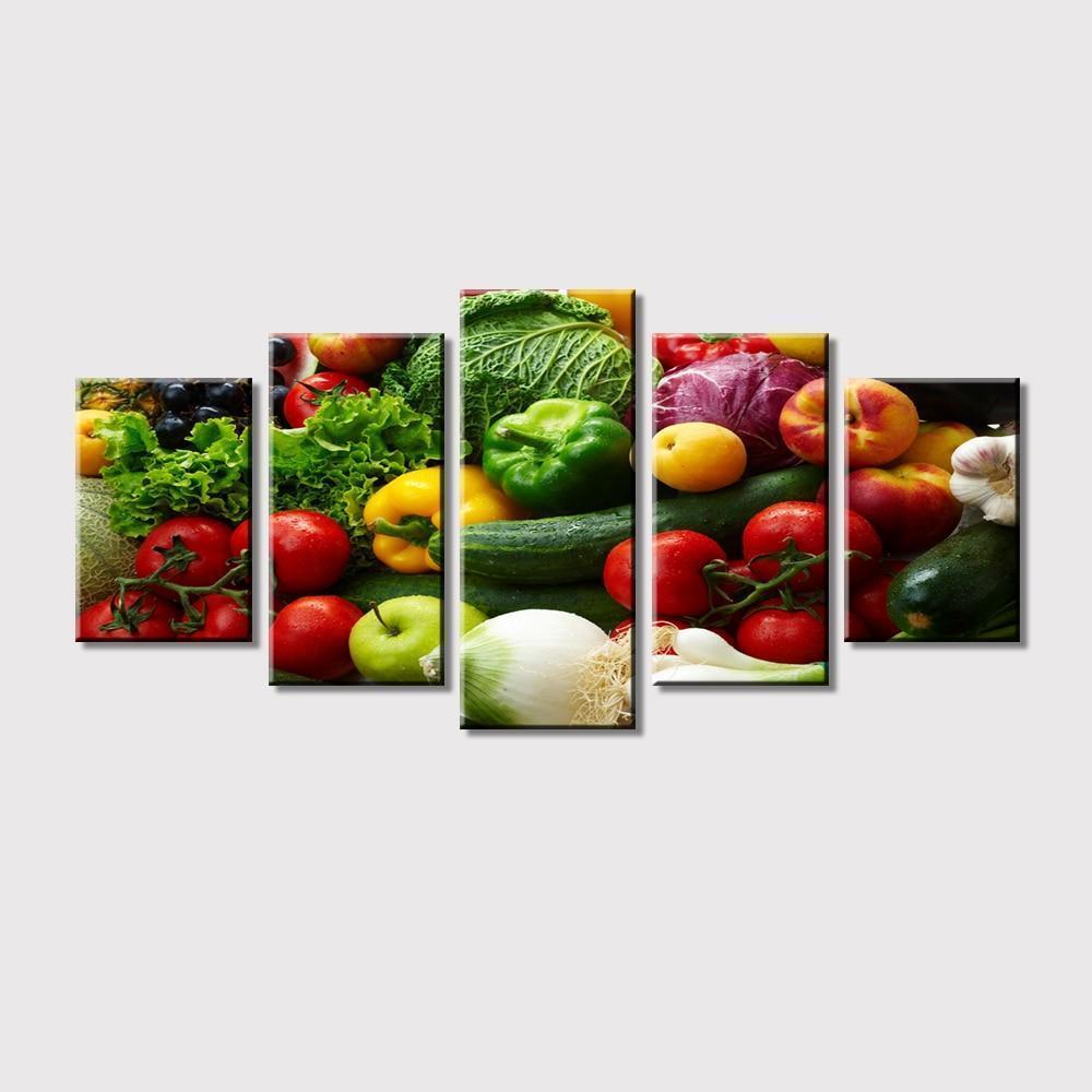 Collection Of Fruits and Vegetables Kitchen Canvas Wall Art