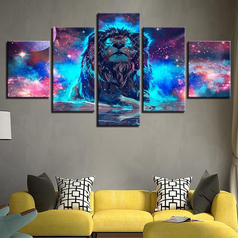 Color Abstract Nebula Lion Constellation Animal Canvas Wall Art