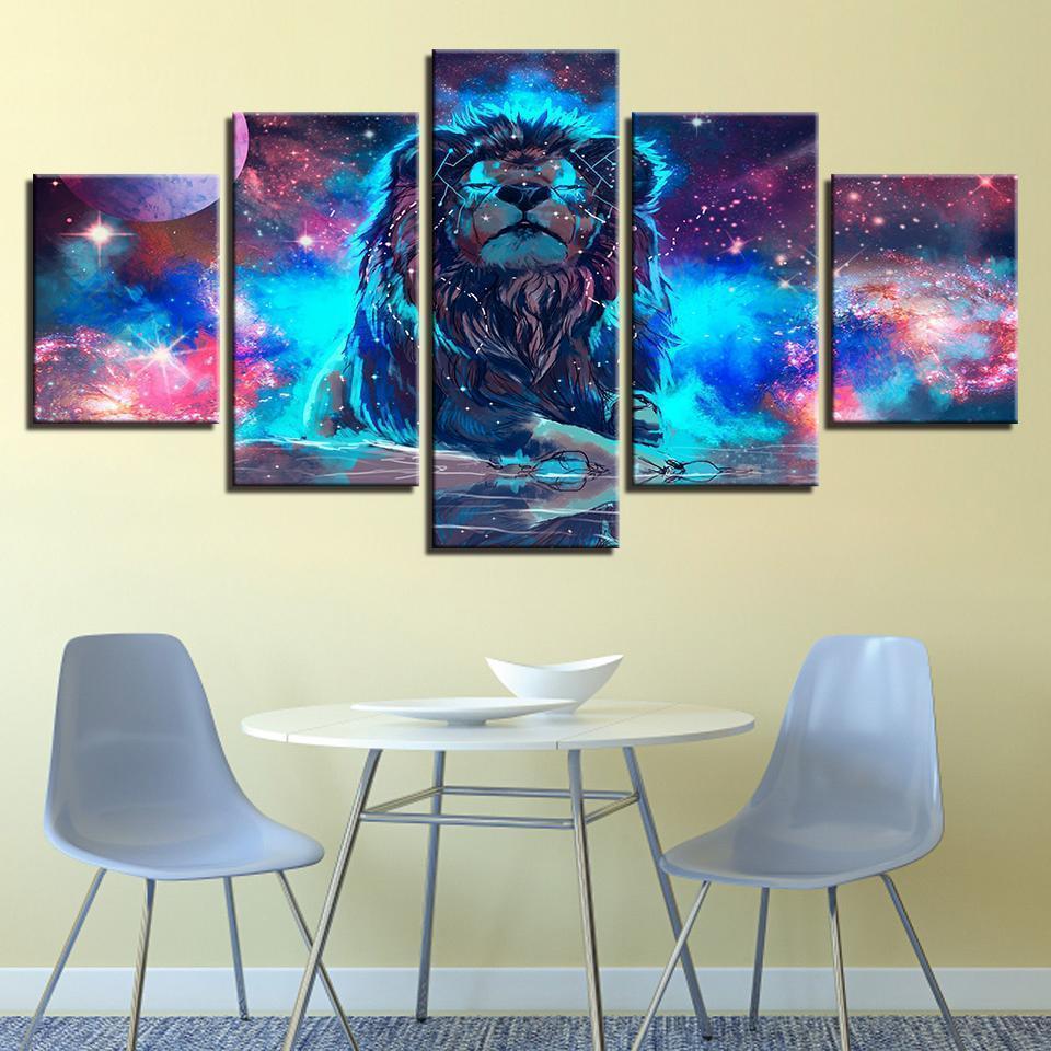Color Abstract Nebula Lion Constellation Animal Canvas Wall Art