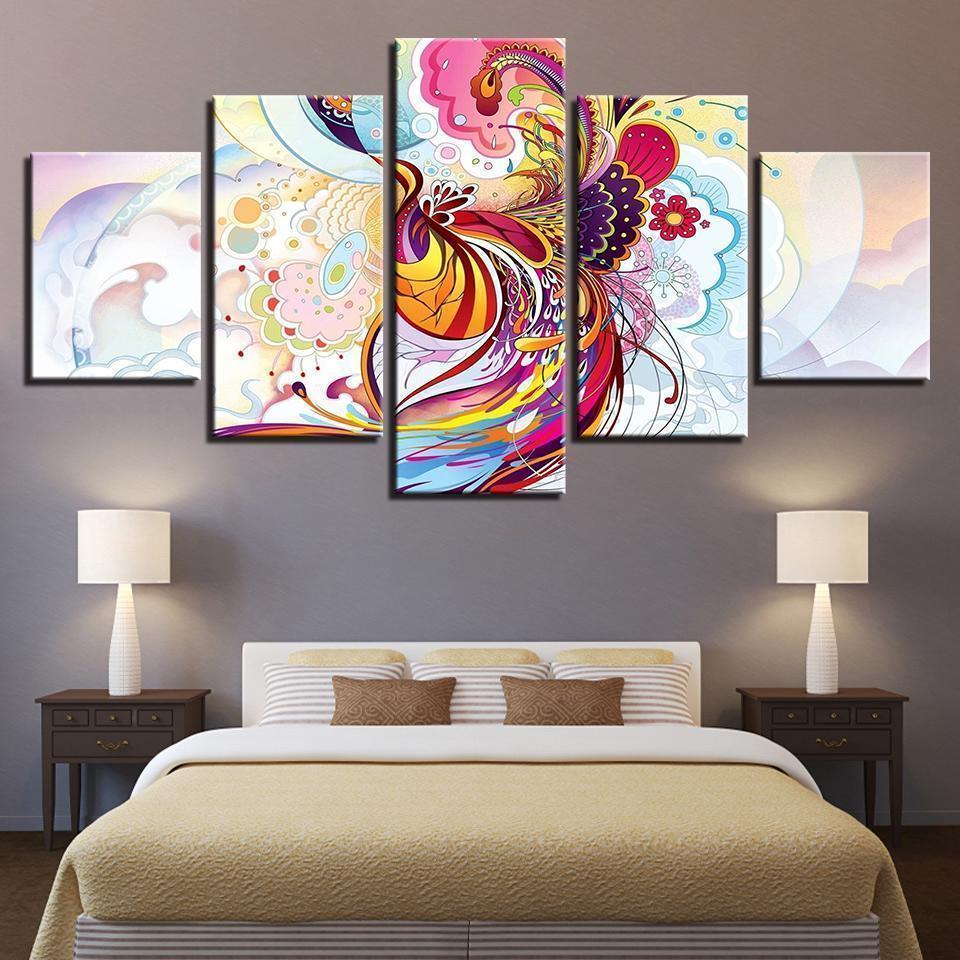 Color Abstract Phoenix Flowers Vine Abstract Canvas Wall Art