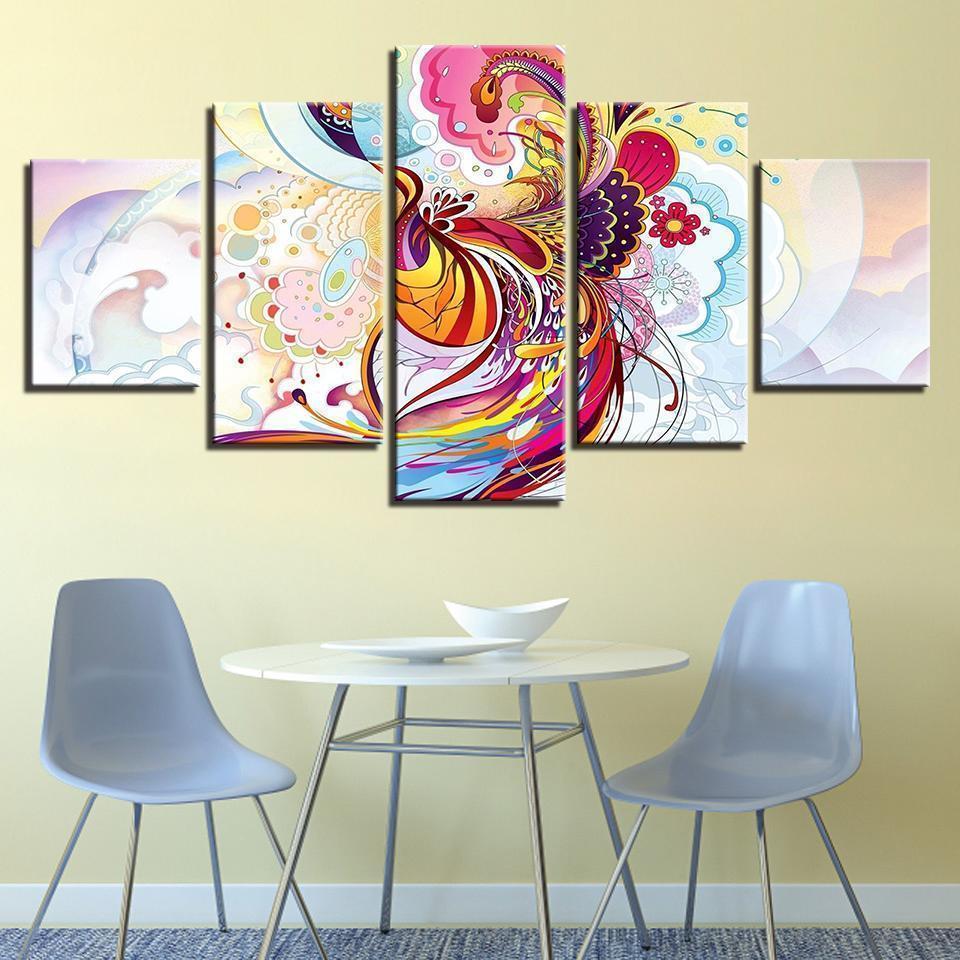 Color Abstract Phoenix Flowers Vine Abstract Canvas Wall Art