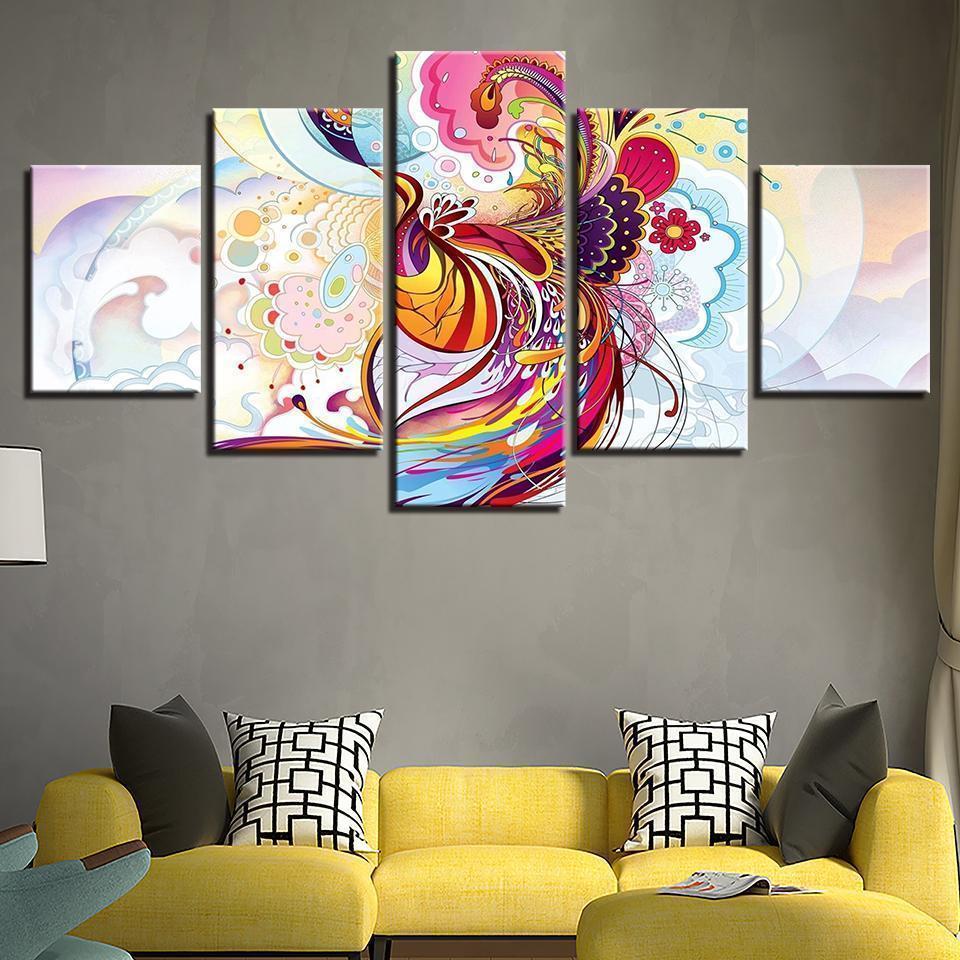 Color Abstract Phoenix Flowers Vine Abstract Canvas Wall Art