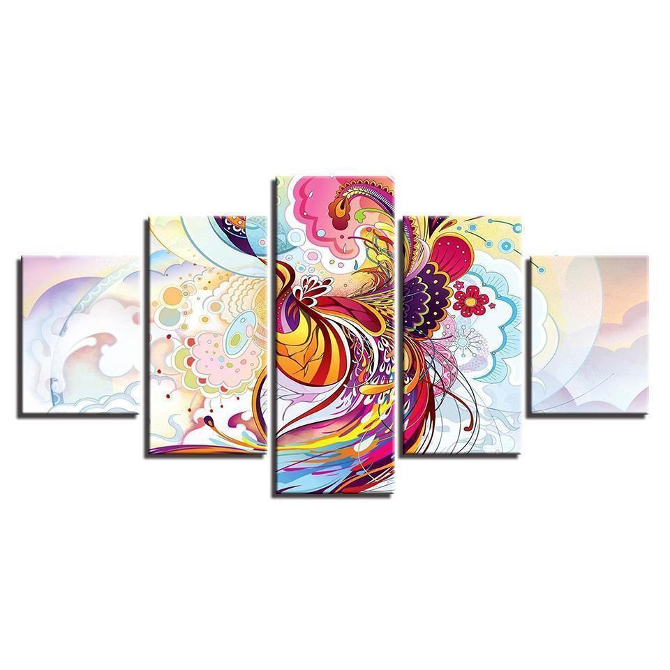 Color Abstract Phoenix Flowers Vine Abstract Canvas Wall Art
