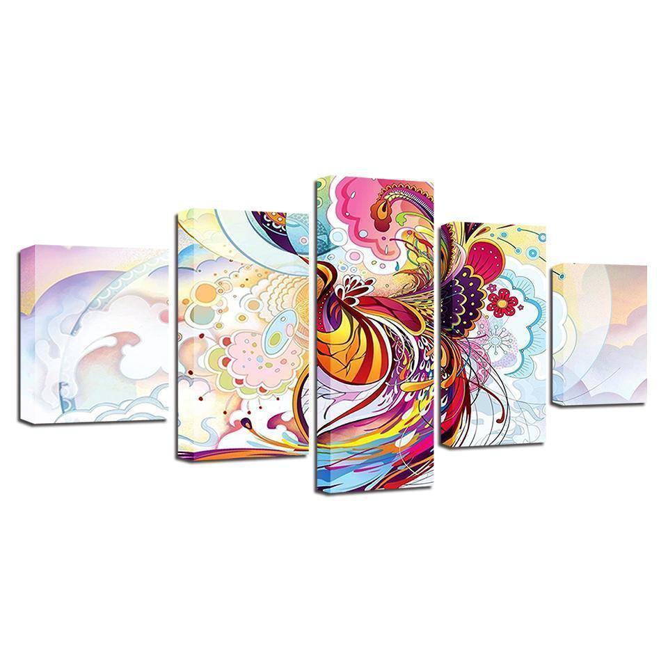 Color Abstract Phoenix Flowers Vine Abstract Canvas Wall Art