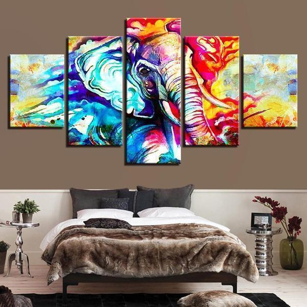Colorful Abstract Elephant Animal Canvas Wall Art