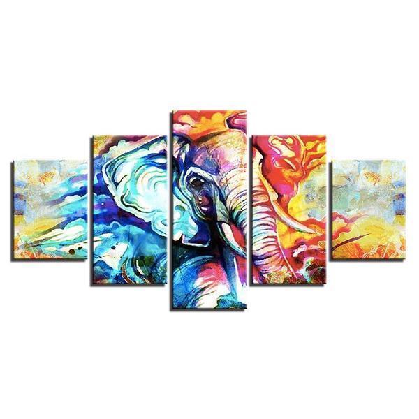 Colorful Abstract Elephant Animal Canvas Wall Art