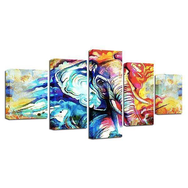Colorful Abstract Elephant Animal Canvas Wall Art