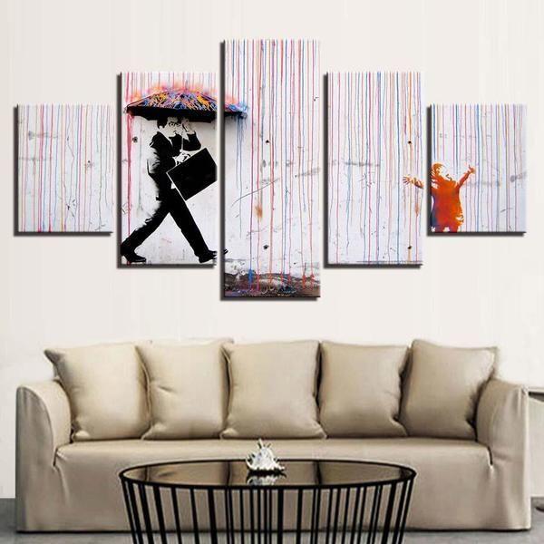 Colorful Rain by Banksy Abstract Canvas Wall Art