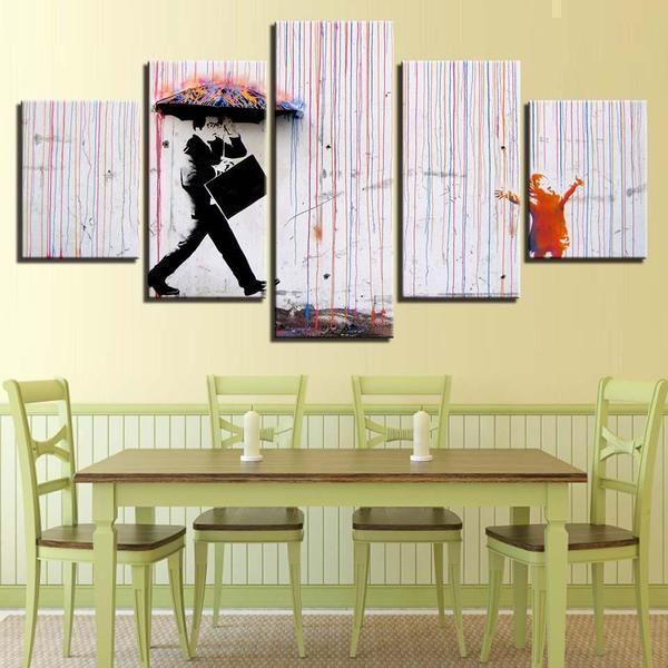 Colorful Rain by Banksy Abstract Canvas Wall Art