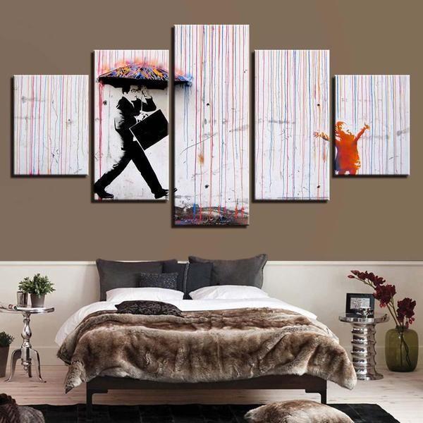 Colorful Rain by Banksy Abstract Canvas Wall Art