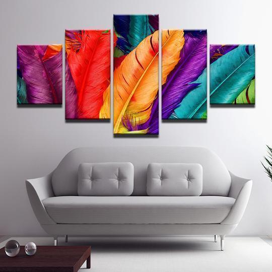 Colorful Rainbow Feathers Nature Canvas Wall Art
