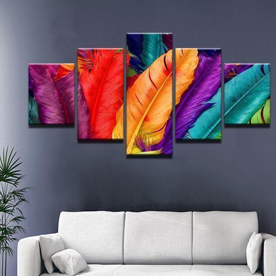 Colorful Rainbow Feathers Nature Canvas Wall Art