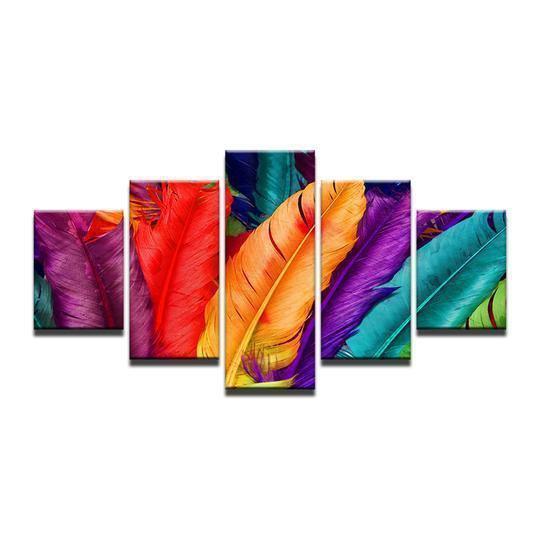 Colorful Rainbow Feathers Nature Canvas Wall Art