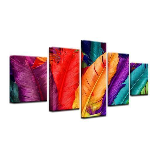 Colorful Rainbow Feathers Nature Canvas Wall Art