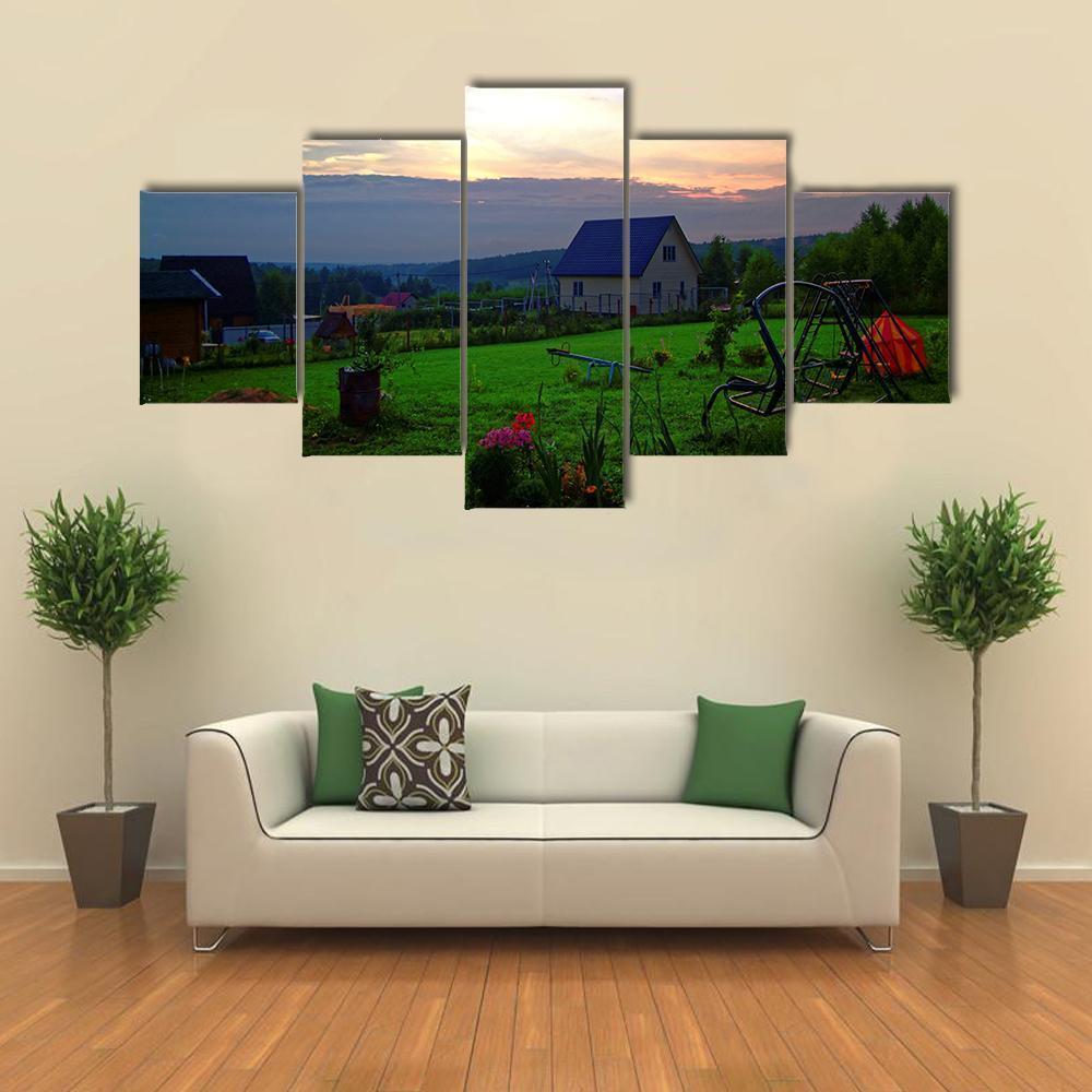 Colorful Summer Sunset From The Countryside Nature Canvas Wall Art