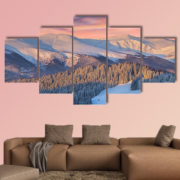 Colorful Winter Landscape In Mountains Nature Canvas Wall Art
