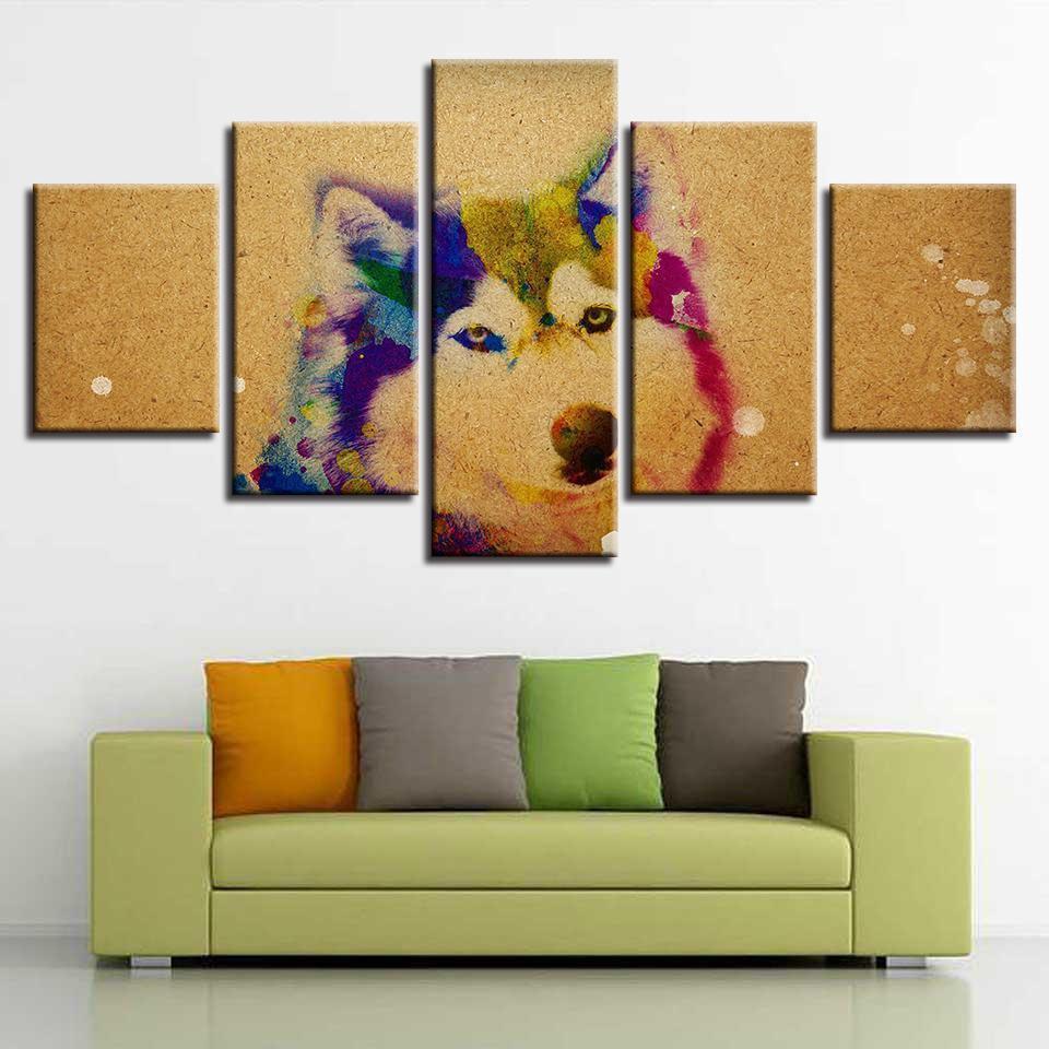 Colorful Wolf Husky Animal Canvas Wall Art