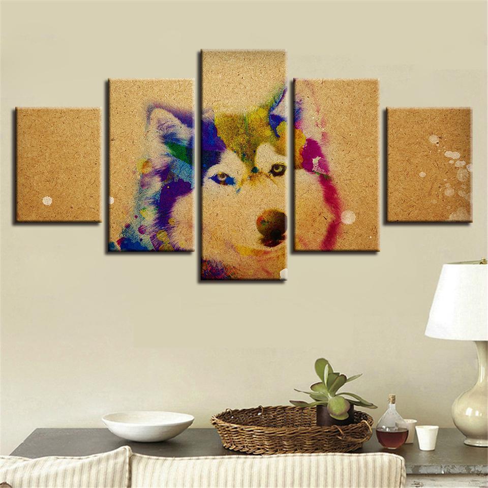 Colorful Wolf Husky Animal Canvas Wall Art