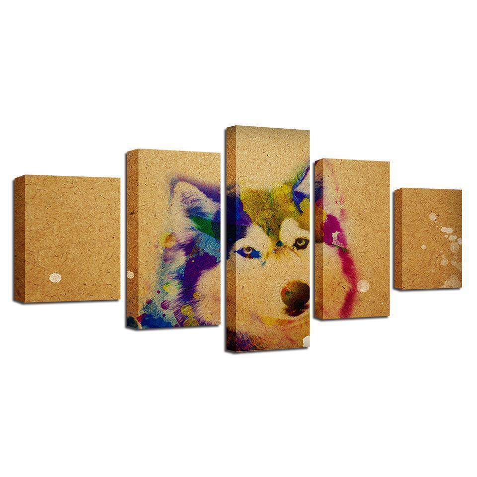 Colorful Wolf Husky Animal Canvas Wall Art