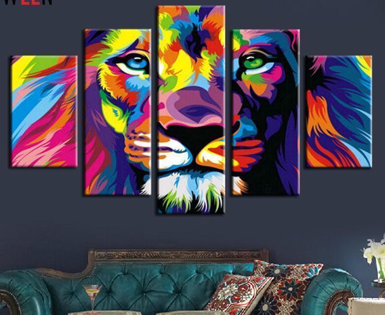 Colourful Abstract Lion King 2 Abstract Animal Canvas Wall Art