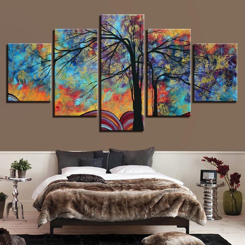 Colourful Trees Cartoon Abstract Canvas Wall Art