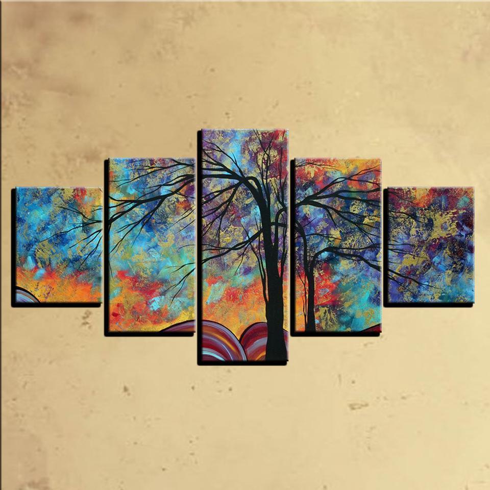 Colourful Trees Cartoon Abstract Canvas Wall Art