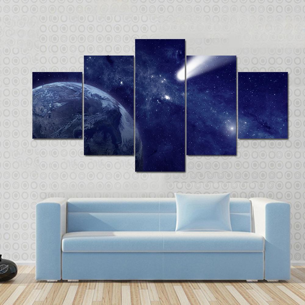Comet Approaching Planet Earth Space Canvas Wall Art