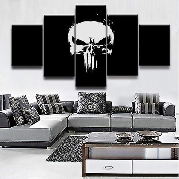 Comics Marvel The Punisher Black White Skull Abstract Canvas Wall Art
